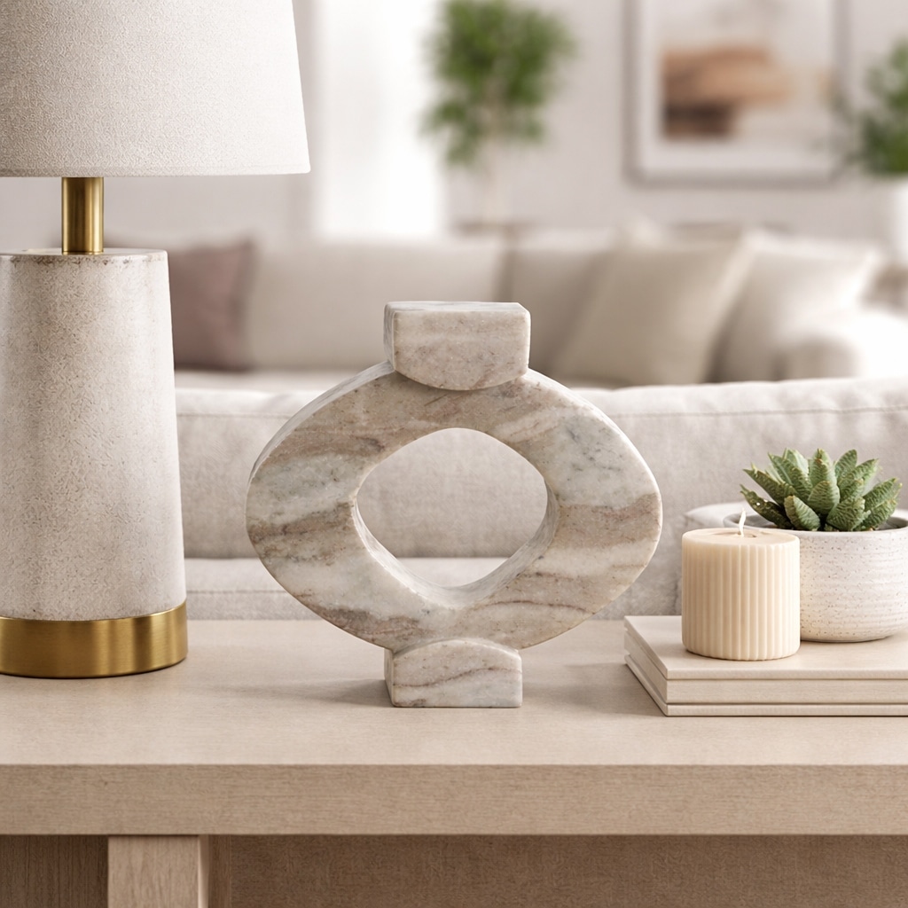 Decorative Object - White/Tan Marble Abstract