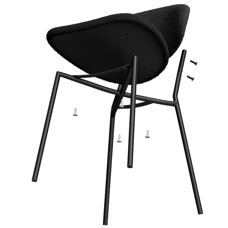 Set of 4 Mid-Century Modern Upholstered Boucle Dining Chairs with Curved Backrest - Black