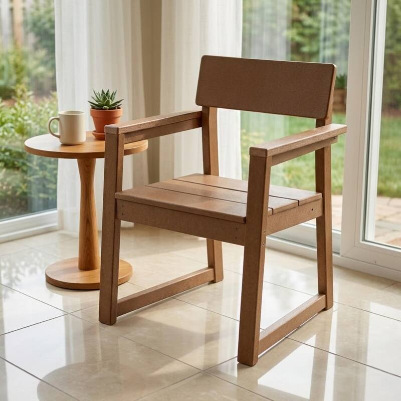 HDPE Outdoor Dining Armchairs, All-Weather Patio Chairs with Backrest & Armrests for Backyard, Deck, Porch, Garden