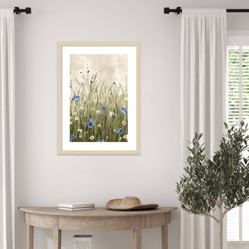 Blue Blossoms in Gentle Meadow by Alex Black Wood Framed Wall Art Print