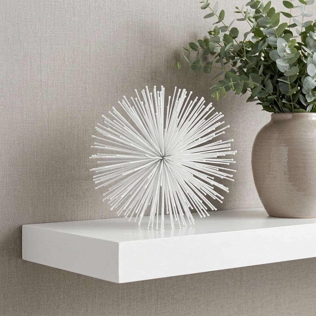 HomeRoots 8" White Iron Decorative Orb Tabletop Sculpture - 8.00 in. x 8.00 in. x 8.00 in.