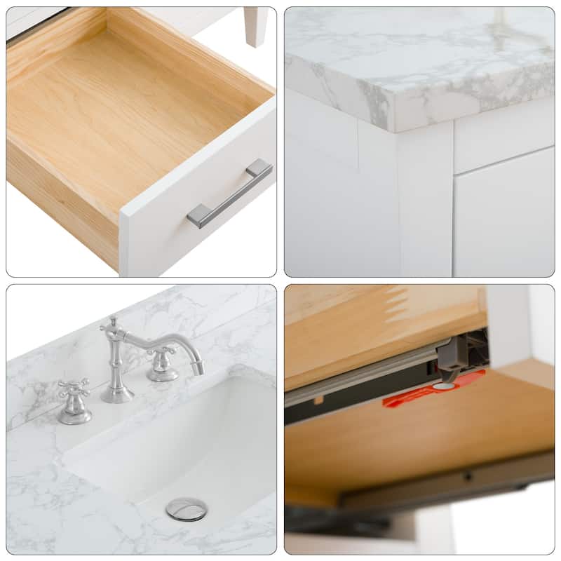 Vanity Art 60" Double Sink Bathroom Vanity Cabinet with Engineered Marble Top