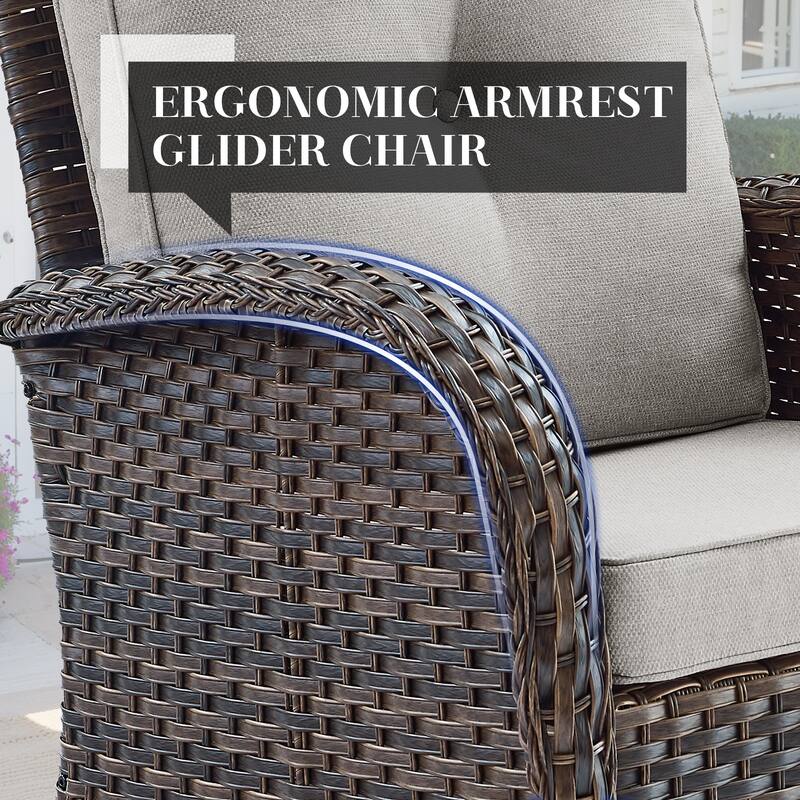 Outdoor Sofa Ottomans with Swivel Chairs -Beige - Brown