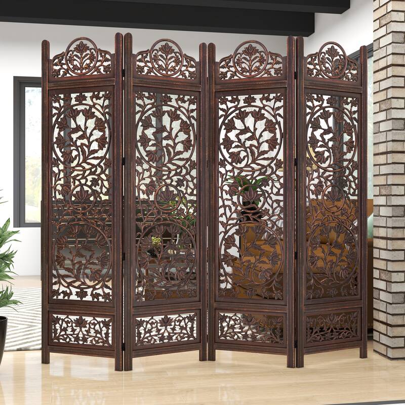 Brown MDF Traditional Room Divider Screen 72 x 80 x 1