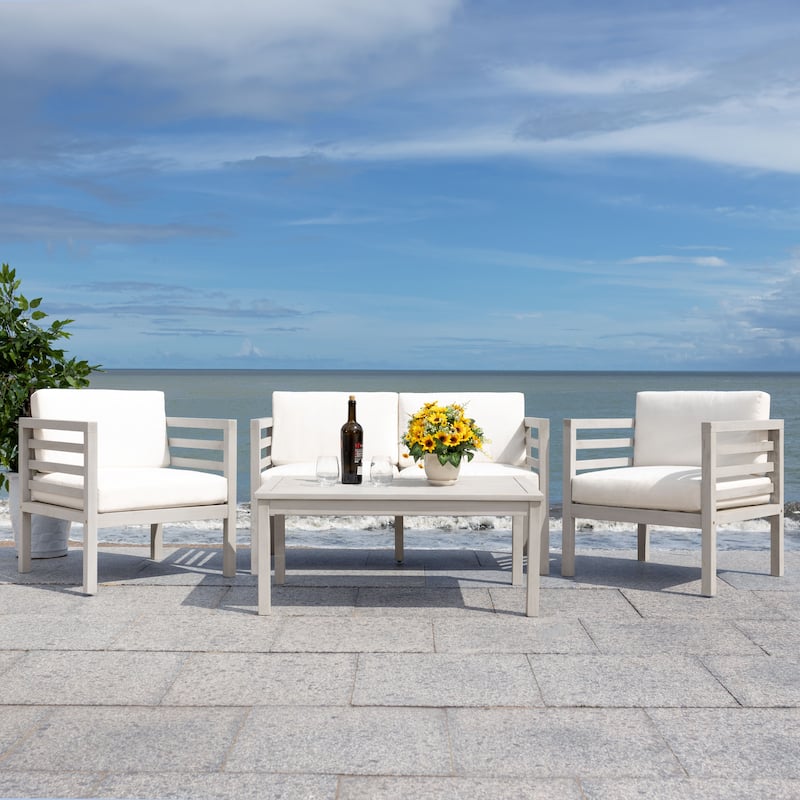 SAFAVIEH Outdoor Samira 4-Piece Outdoor Set - 26W x 26D x 49H - Grey/Beige