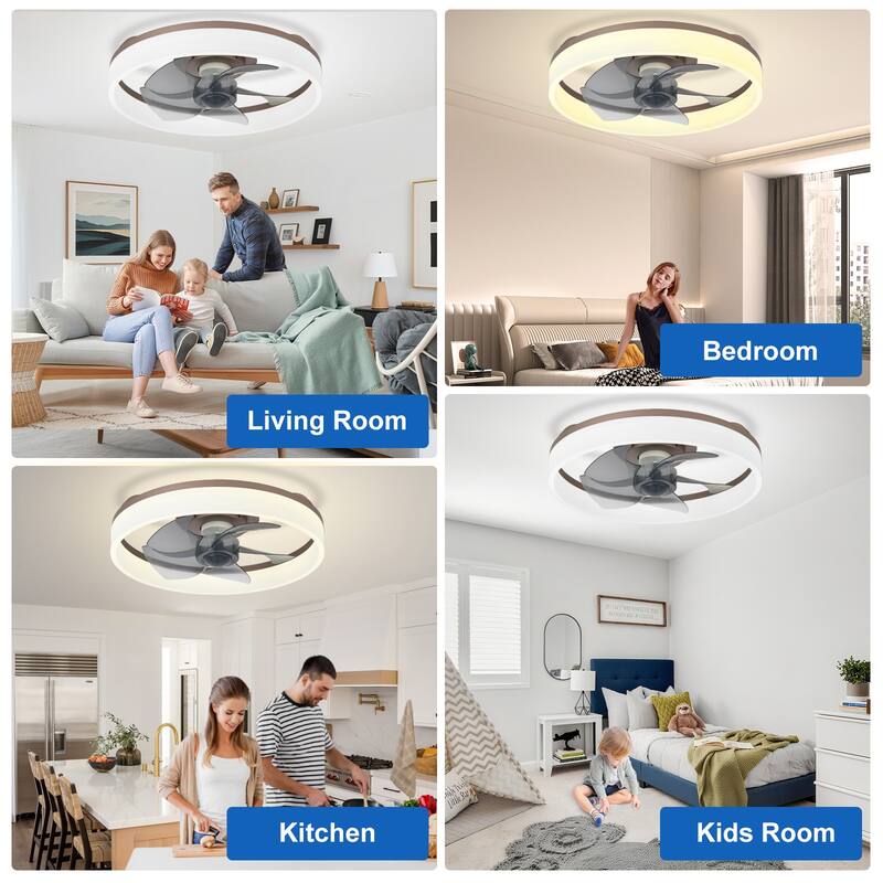 Ceiling Fan with Light: Low Profile, App Remote Control, 6-Speed, 3 CCT, Quiet DC Motor, Dimmable LED, 20" /16"