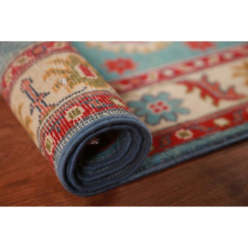Turquoise Kazak Foyer Rug Oriental Handmade Wool Carpet - 2'9"x 4'3"