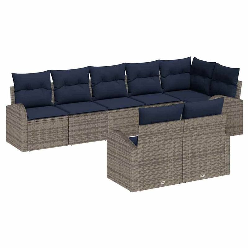 vidaXL 8/9 Garden Sofa Set with Cushions Black/Brown/Grey Poly Rattan - 113.8 x 48.8 x 27.2