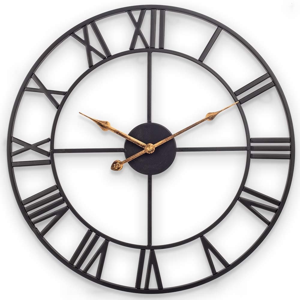 20 Inch Wall Clock, Large Indoor Wall Clock Battery Operated, Silent Non-Ticking Industrial Metal Roman Numeral Wall Clock