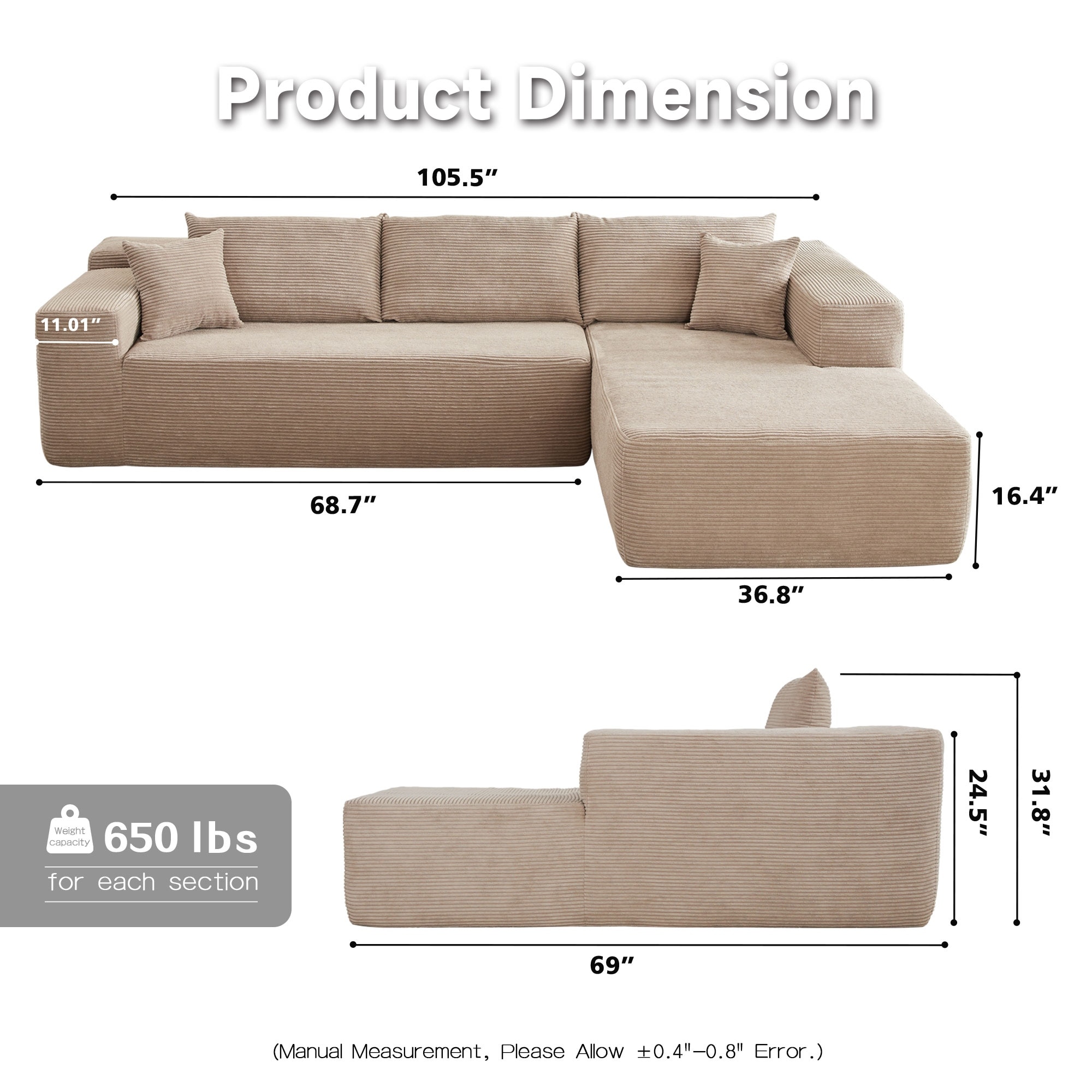 HOOOWOOO Modern Minimalist Style Sectional Couch Modular