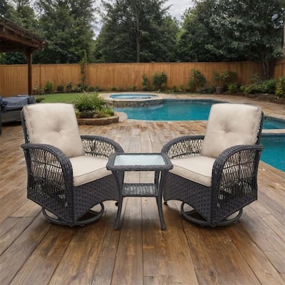 360-Degree Patio Wicker Swivel Rocker Chairs Set,w/Cushions and Table