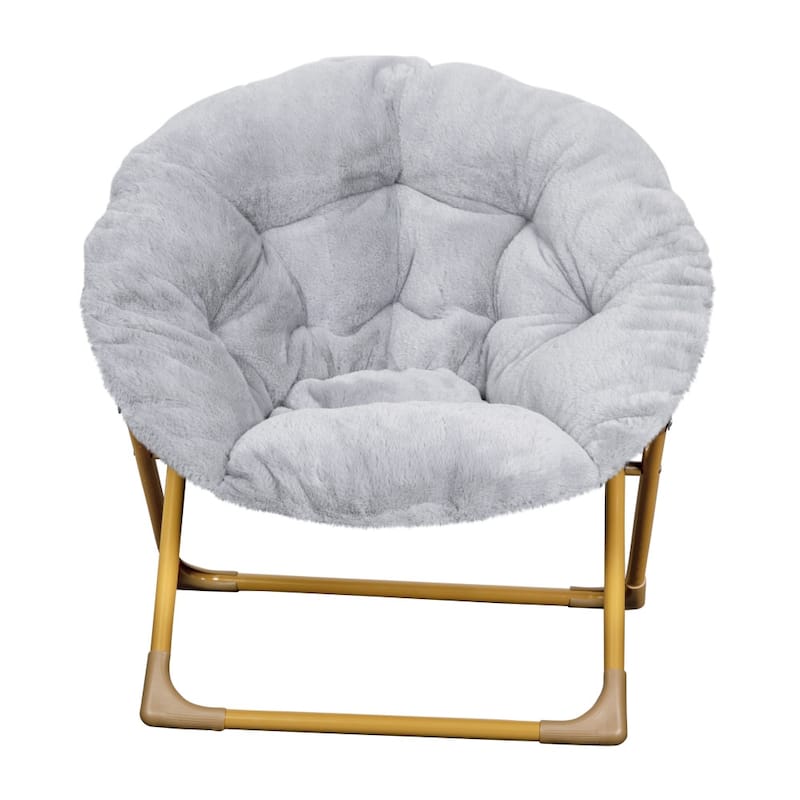 Kids Folding Synthetic Fur Saucer Chair for Playroom or Bedroom - 12.25"D x 22.75"W x 22"H