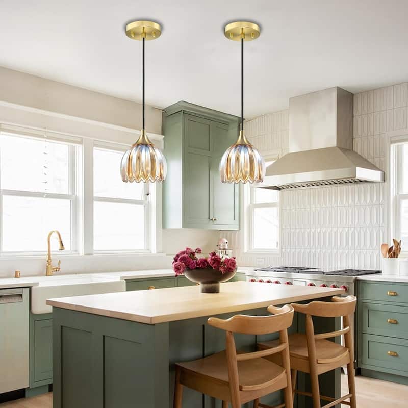 1 Light dining room chandelier gold light bulb glass pendant light