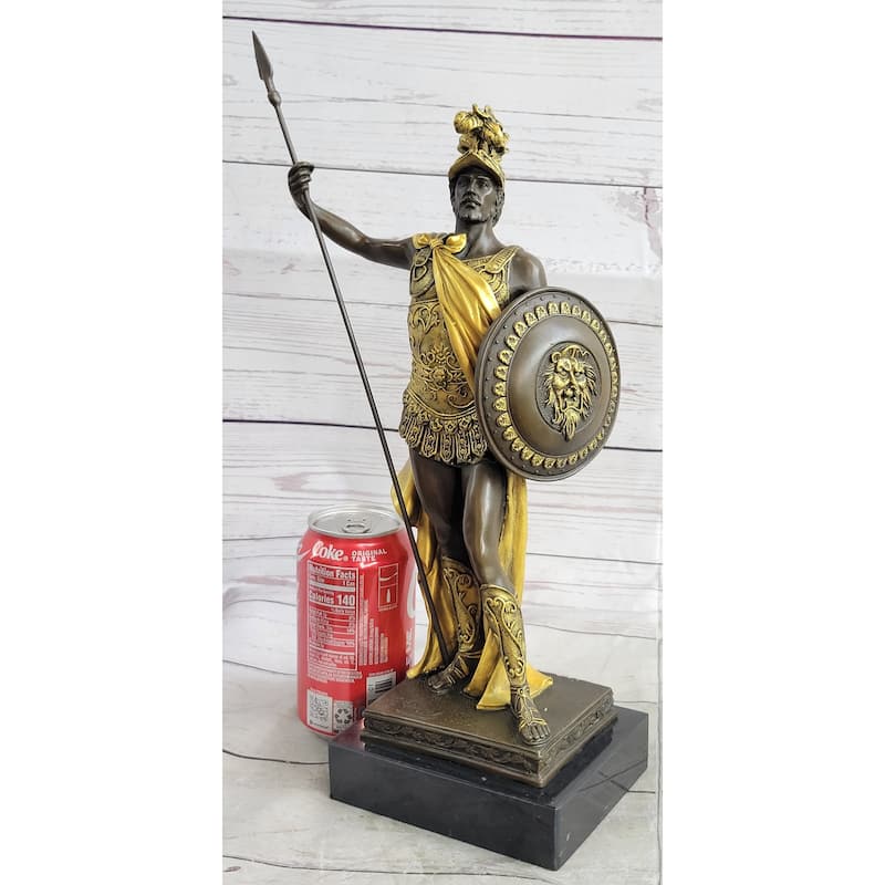 King Leonidas Greek Hoplite Warrior Bronze Statue Sculpture Figure Gold Patina 14 Inches X 6 Inches