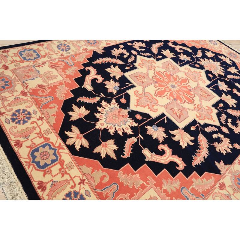 8'10''x11'11'' Hand Knotted Wool Navy Heriz Traditional Medallion Area Rug - 8' 10'' x 11' 11''