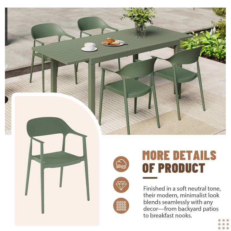 Outdoor Dining Set 5-Piece Stackable Plastic Lightweight Curved Backrest Armchair and Extendable Dining Table