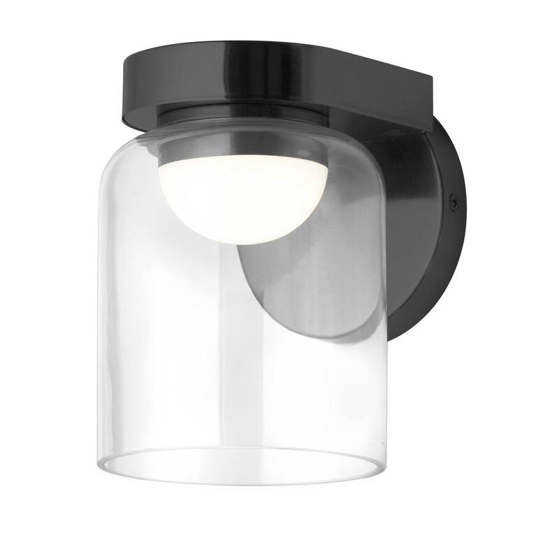 French Country Wall Sconce - 10W Matte Black Clear Glass Light Fixture - 6.75