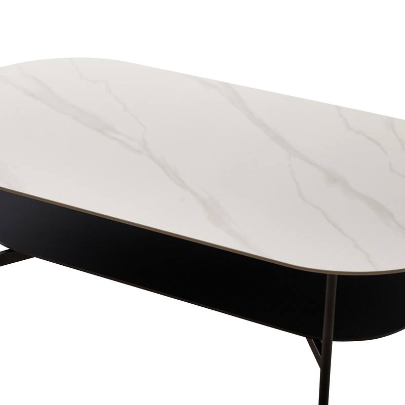 Modern Ceramic Coffee Table with Walnut Finish Shelf - Elegant Living Room Center Table