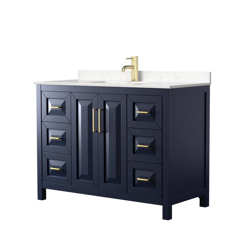Wyndham Collection Daria 48" Free Standing Single Basin Vanity Set - Dark Blue / Carrara Cultured Marble Top / Brushed