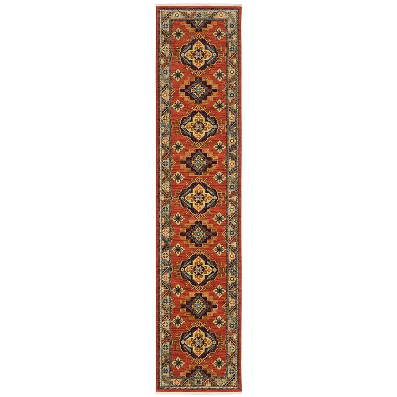 Style Haven Leander Tribal Medallion Fringed Wool Blend Area Rug - 2'6" x 12' - Rectangle