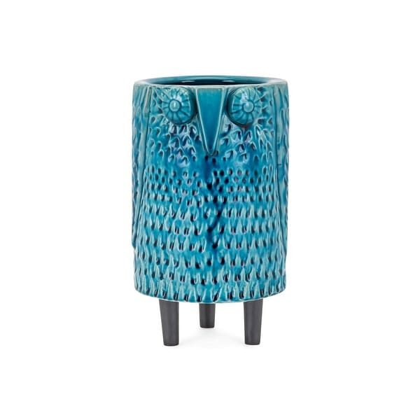 10" Turquoise Blue Glaze Finish Decorative Owl Themed Medium Vase Tabletop Decor - N/A