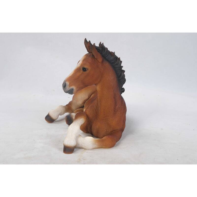 14" Brown and White Colt Laying Down Statue