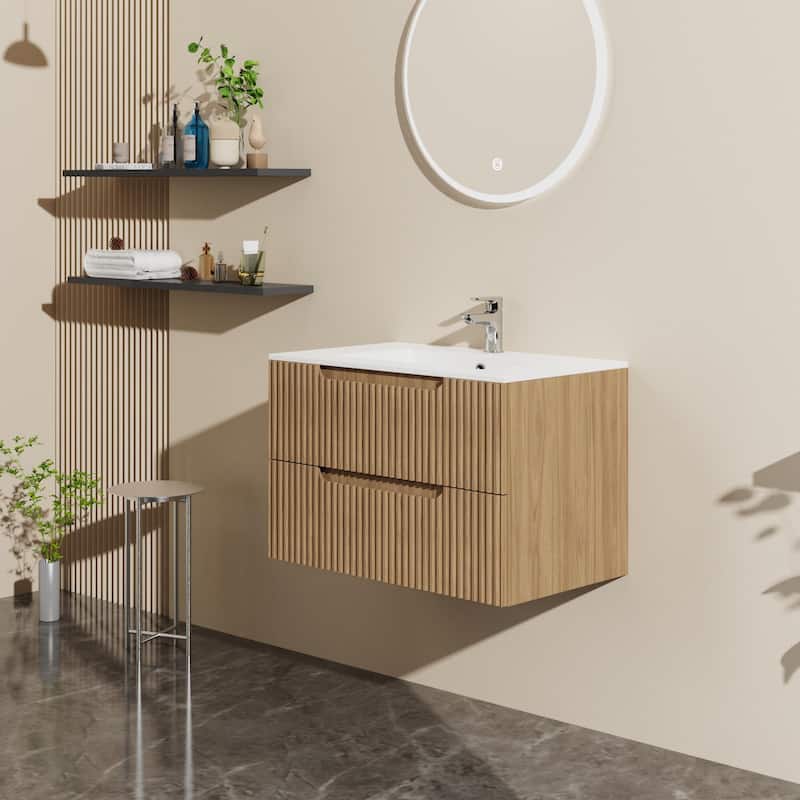 GDFStudio - Lucas Modern Floating Bathroom Vanity with Ceramic Sink and Dual Soft-Close Storage Drawers