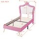 preview thumbnail 8 of 16, Twin Size Upholstered Bed Frame with LED Lights, Modern Upholstered Princess Bed with Crown Headboard, White+Pink
