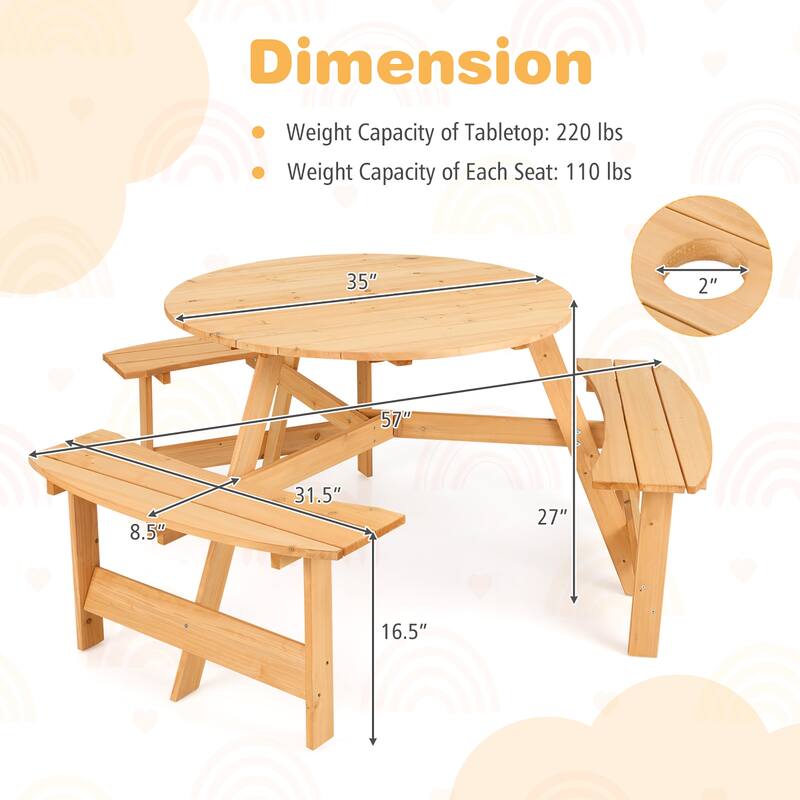 Gymax Kids Outdoor Wooden Picnic Table & Bench Set w/Umbrella Hole &