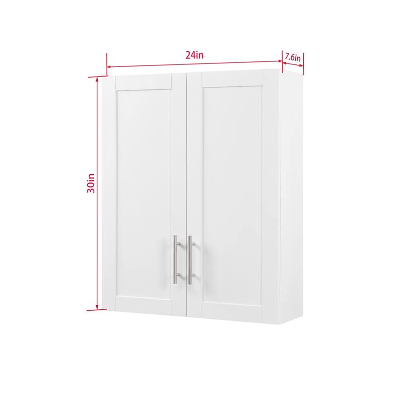 Wood Hanging Cabinet with Doors and Shelves - White