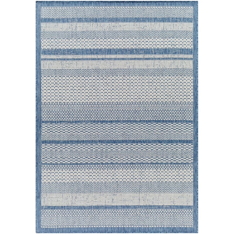 Livabliss Ravello Boho Stripe Indoor/ Outdoor Area Rug - 6'7" x 9' - Blue/Grey