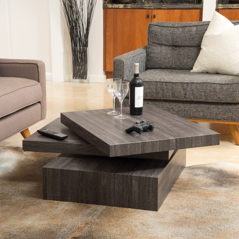 31.5" Modern Rectangular Coffee Table with Rotating Top for Living Room