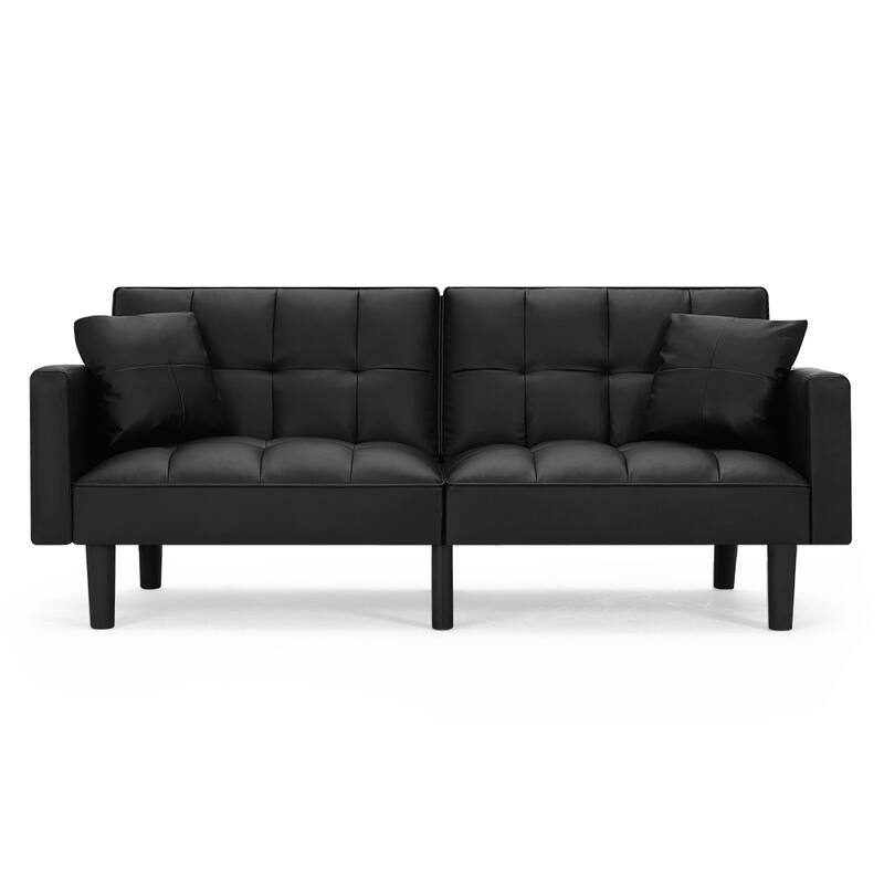 AVAWING 74" Modern Tufted Convertible Futon Sofa Bed with 2 Pillows