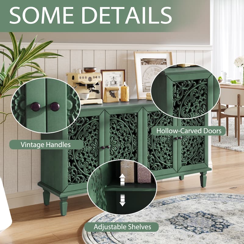 GDFStudio - Floral Heritage Antique Farmhouse Wooden Buffet Cabinet with Adjustable Shelves for 65+ Inch TVs