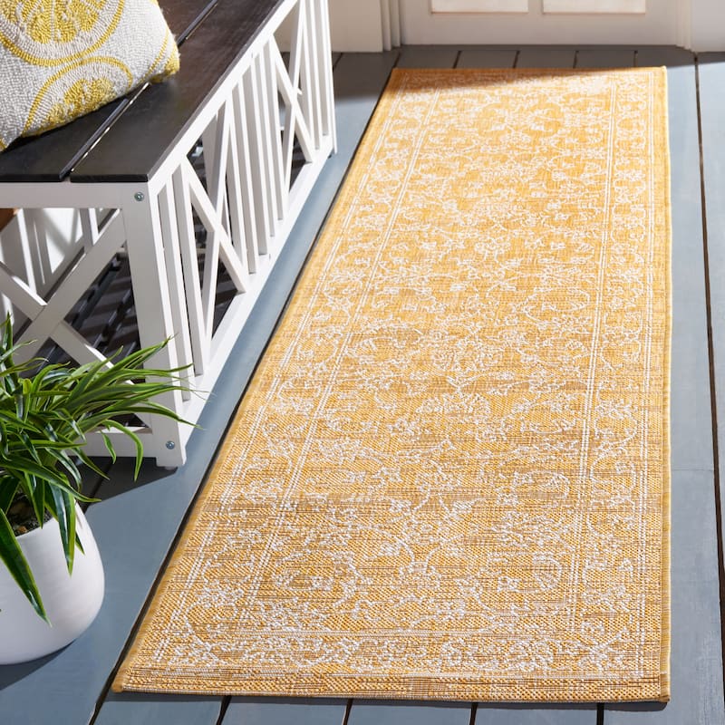 SAFAVIEH Courtyard Aquata Indoor/ Outdoor Waterproof Patio Backyard Rug - 2'3" x 8' Runner - Gold/Ivory
