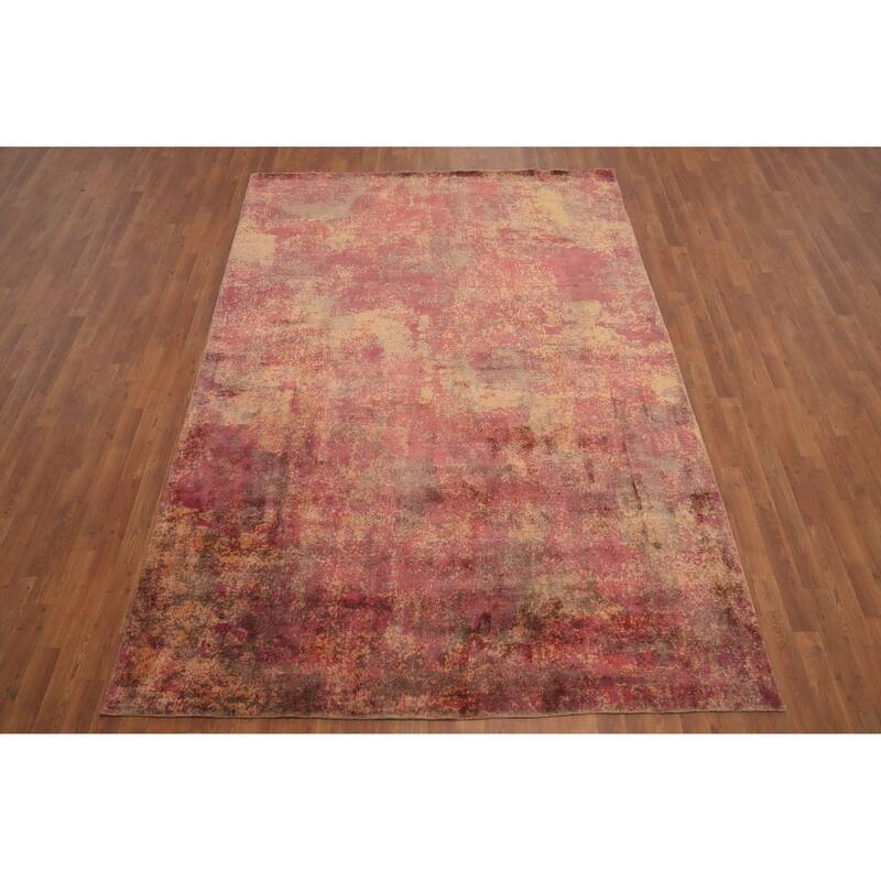 Hand Knotted Oriental Viscose Silk Carpet Modern Abstract Multi-Colored Abstract Area Rug - 9' 7'' X 6' 8''