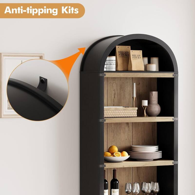 Tall Farmhouse 5-Tier Arched Bookcase, Display Storage Shelf - N/A