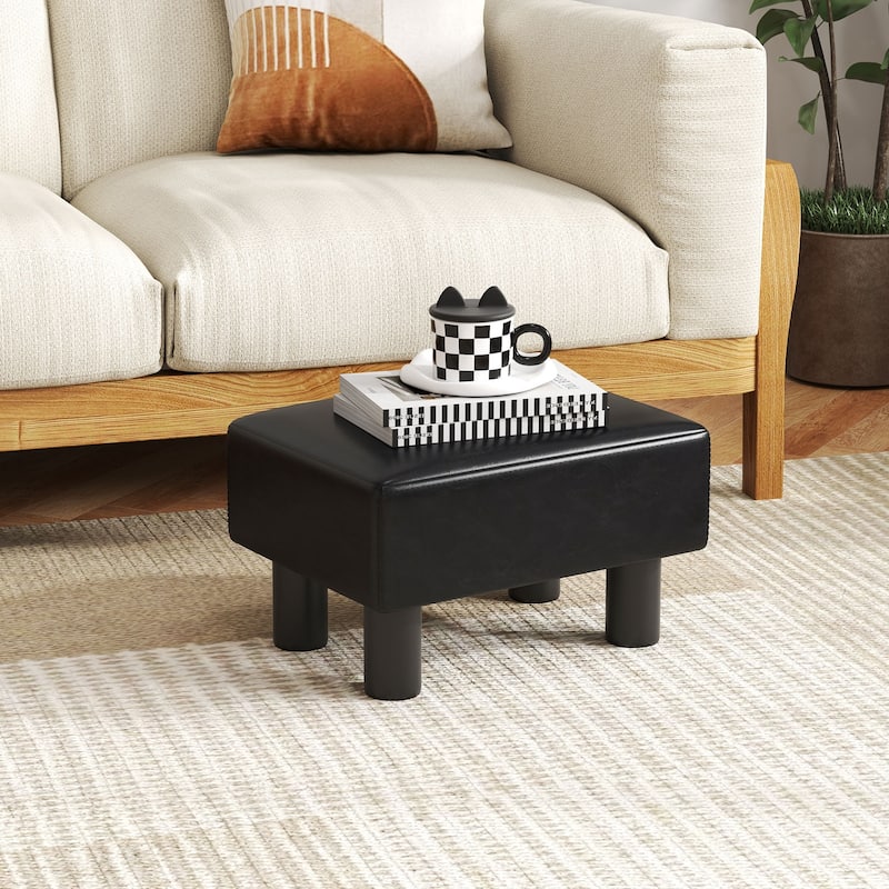 Gymax PU Leather Ottoman Rectangular Footrest Small Stool - See Details