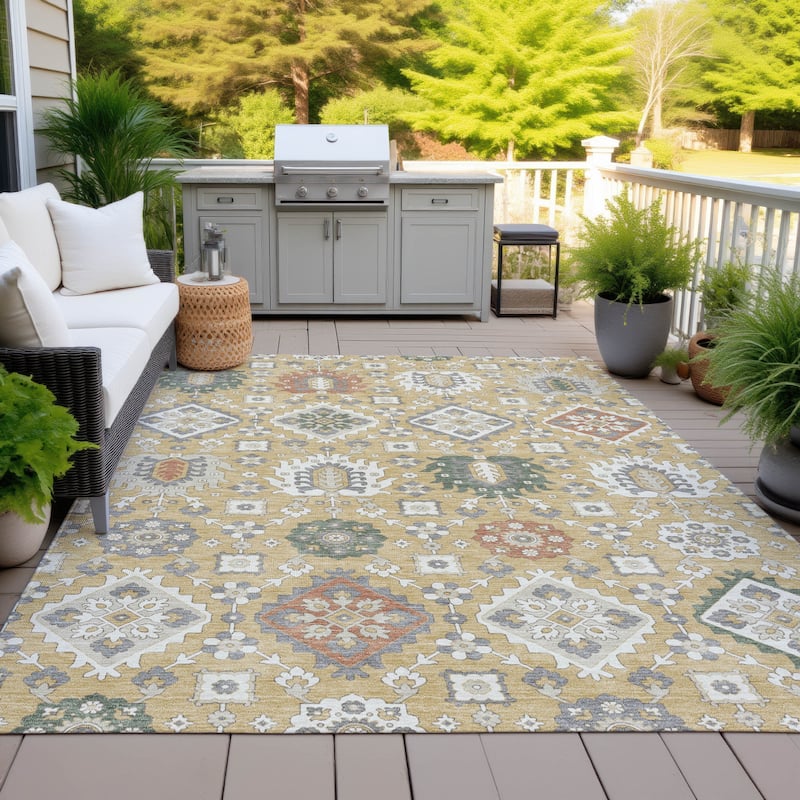 Machine Washable Indoor/Outdoor Boho Global Chantille Rug - Gold - 3' x 5'
