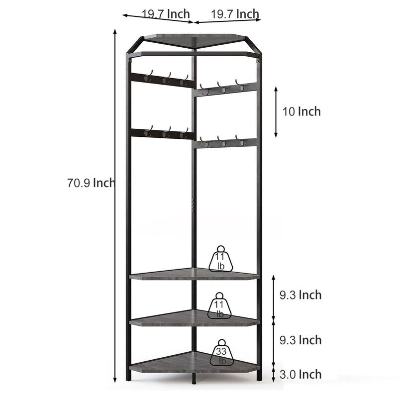 Corner Coat Rack With 6 Double Hooks