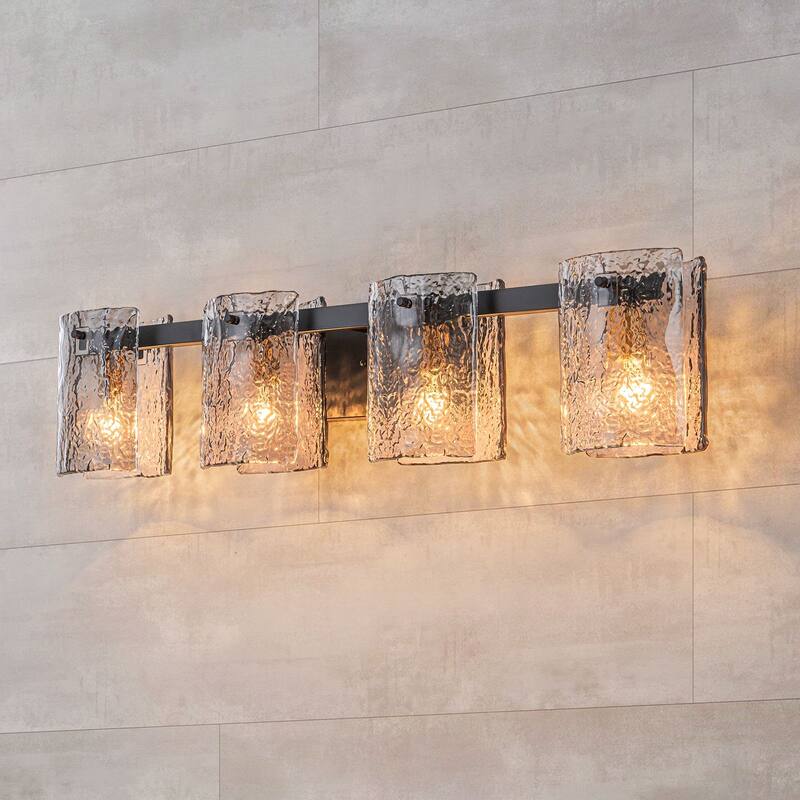 3/4-Light Textured Smoke Glass Wall Sconce — Modern Industrial Vanity Light for Bathroom