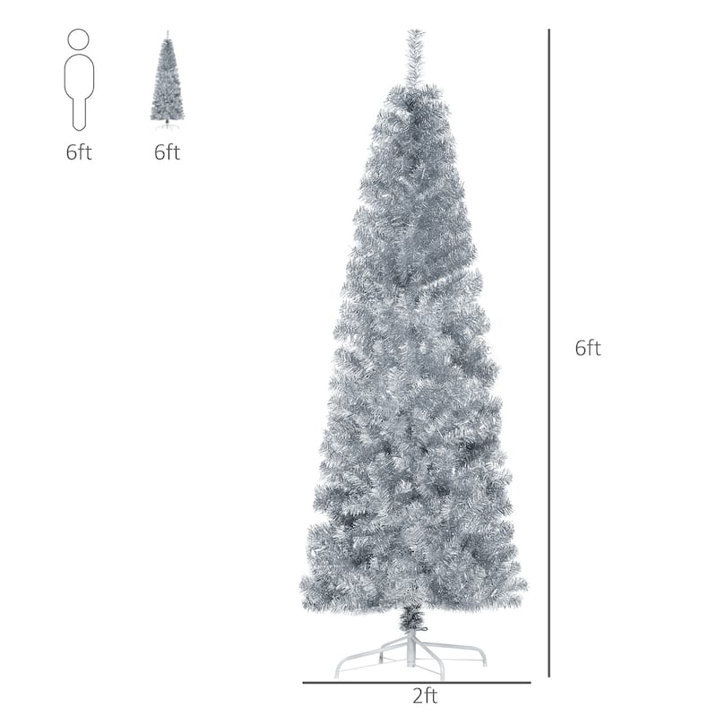 HOMCOM 6' Metallic Silver Christmas Tree with Stand