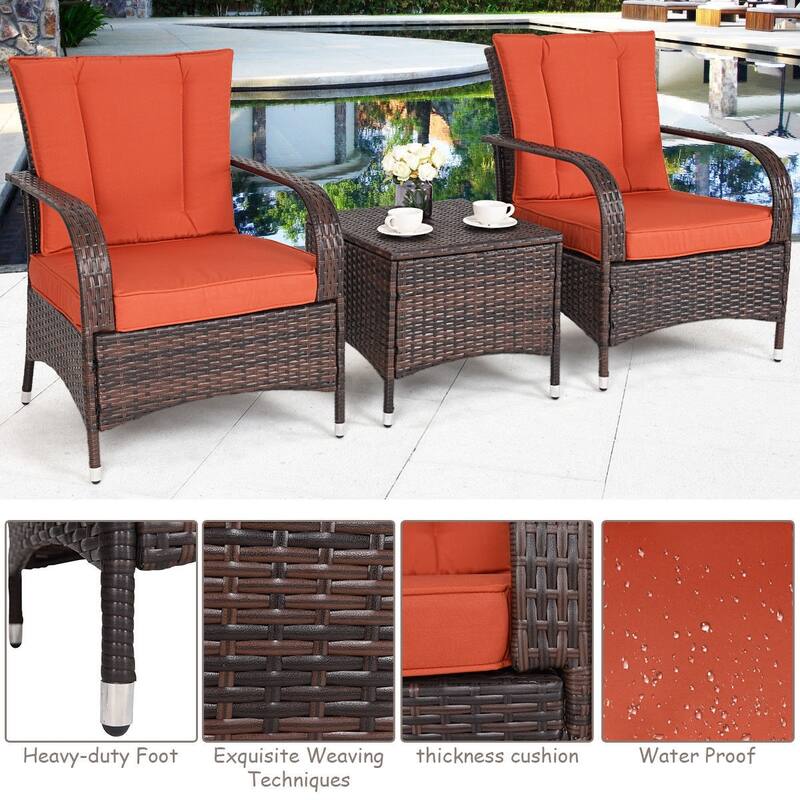 3PCS Outdoor Patio Rattan Wicker Furniture Set