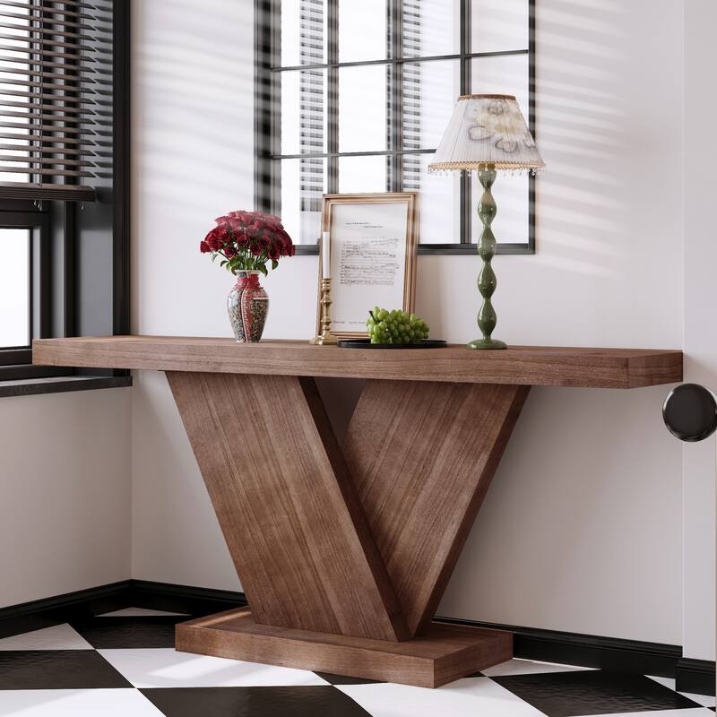 66" Modern X-Leg Console Table with Solid Wood Veneer