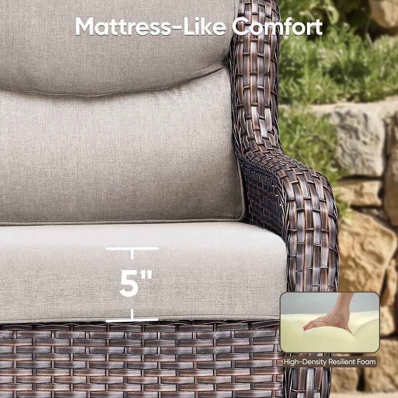 3 Pieces Outdoor Gliders Swivel Chairs with Table with 5-Inch Thick Cushions