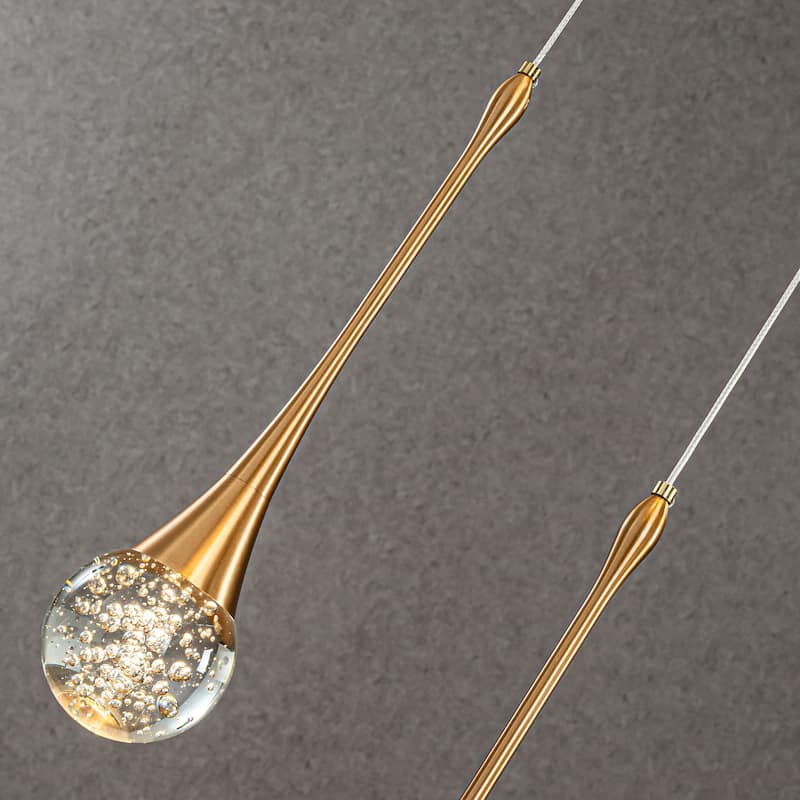 CraftHome Modern 3/8-Light Seeded Glass Cluster Integrated LED Pendant In Antique Gold Round Ceiling Lamp