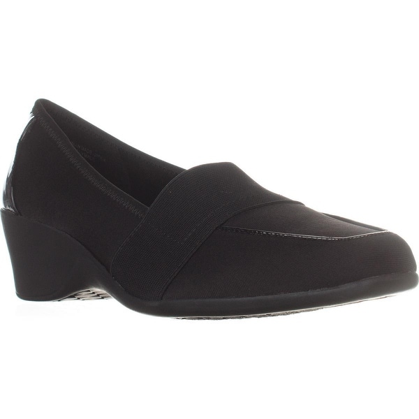 KS35 Fawna Square Toe Wedge Loafers, Black
