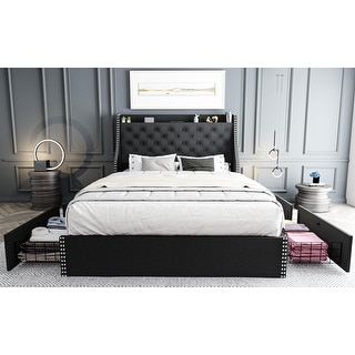 Bed Frame with 4 Storage Drawers and Headboard - Bed Bath & Beyond ...