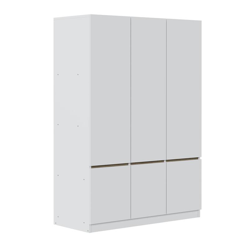 6-Doors Wooden Wardrobe Storage Armoire with Built-in Hanging Rail Clothes Storage Cabinet for Bedroom