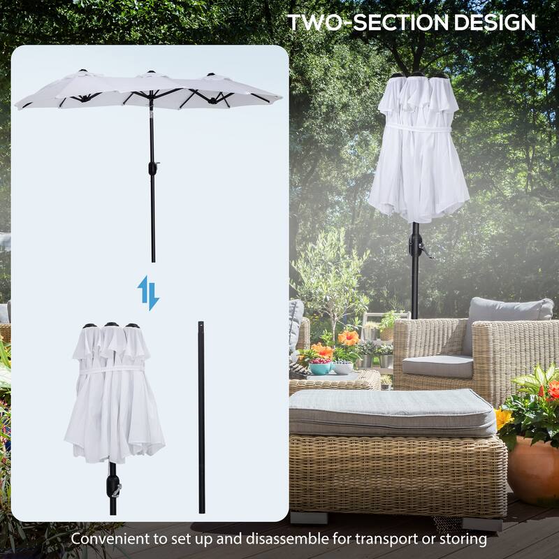 Outsunny Double-sided Patio Umbrella 9.5' Large Outdoor Market Umbrella with Push Button Tilt and Crank, 3 Air Vents and 12 Ribs